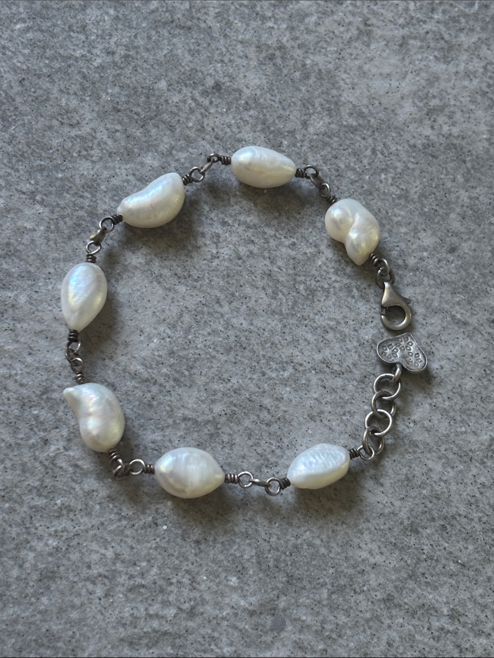 .925 Sterling Silver White Freshwater Baroque Pearl Bracelet Fine Jewelry